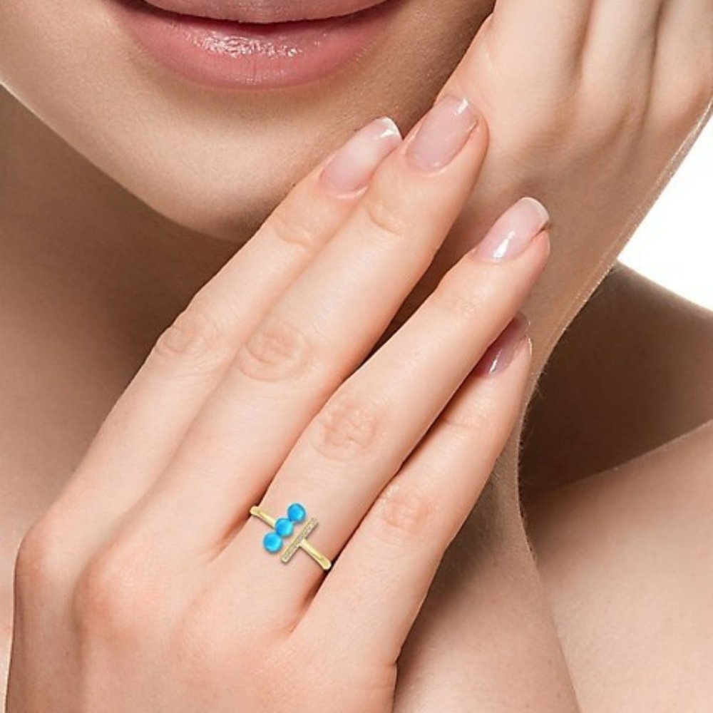 NWT 14k Yellow Gold, 0.9 CT. T.W. Diamond & Turquoise Ring Size 7